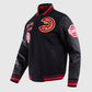 NBA Atlanta Hawks Men's Rib Black Wool Varsity Jacket - side angle view