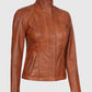 Women's Acerra Real Cognac Brown Leather Jacket – Custom Fit - inner lining view