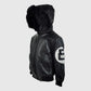 Men's 8 Ball Pool Black Hooded Bomber Leather Jacket - side angle view