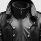 Men's Black Stylish Hooded Leather Coat – Custom Fit - side angle view