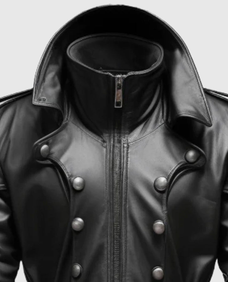Men's Black Stylish Hooded Leather Coat – Custom Fit - side angle view