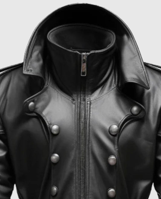 Men's Black Stylish Hooded Leather Coat – Custom Fit - side angle view