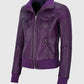 Women's Aviator Purple Bomber Leather Jacket – Custom Fit - side angle view