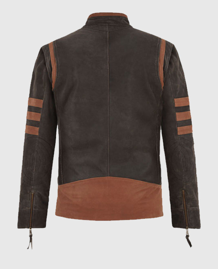 X - Men Origins Wolverine Brown Leather Suede Jacket for Men - side angle view