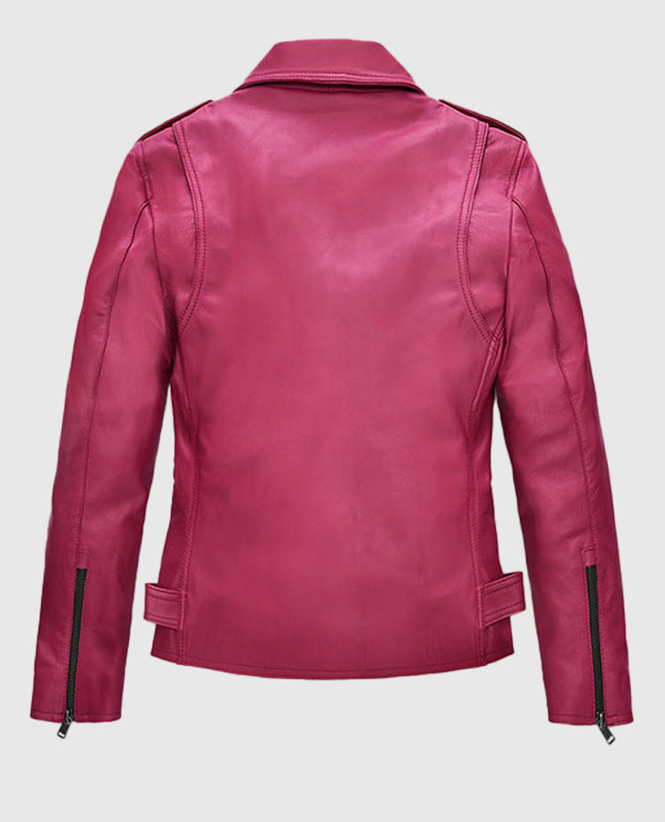 Jessica Alba Pink Leather Biker Jacket for Women – Custom Fit - side angle view