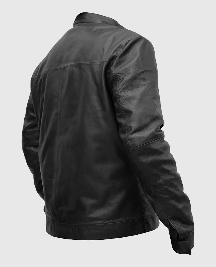 Mission Impossible Fallout Tom Cruise Black Biker Leather Jacket - side angle view
