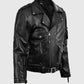 Deadwood Black Moto Leather Jacket for Men – Premium Outerwear - collar and zip close-up