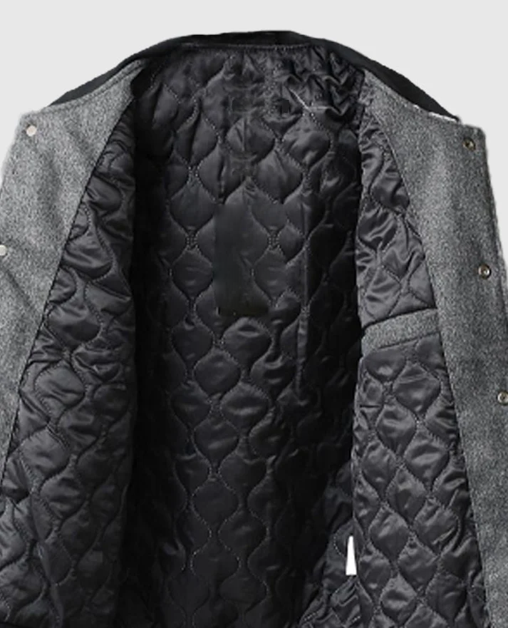 Men's Chrome Cross Letterman Bomber Grey Leather Jacket