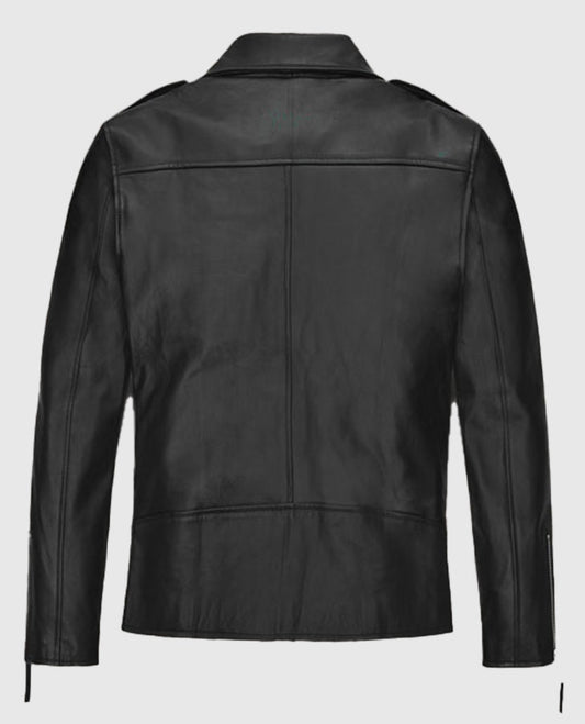 Ansel Elgort Black Leather Jacket for Men – Custom Fit - side angle view