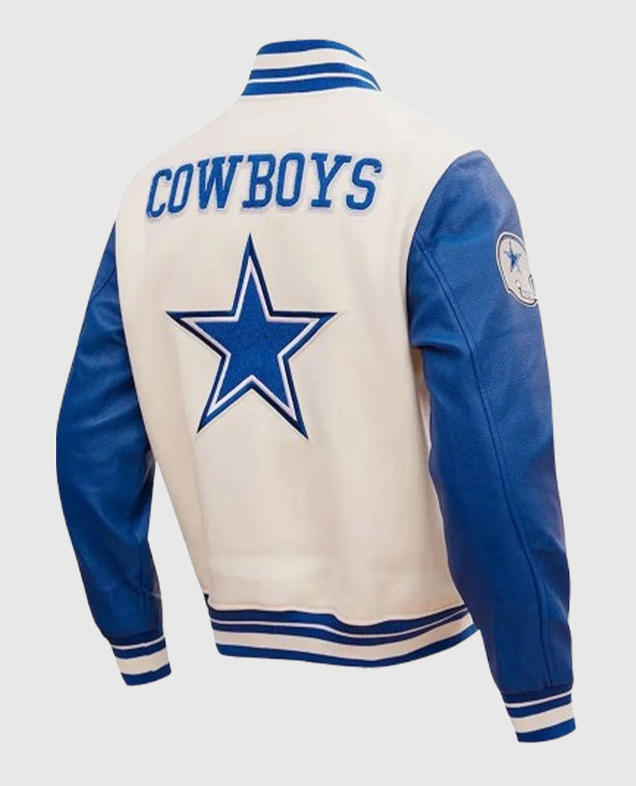 Dallas Cowboys Retro Classic Varsity Cream Jacket - collar and front closure detail