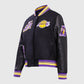 NBA Los Angeles Lakers Women's Black Varsity Leather Jacket - collar and zip close-up