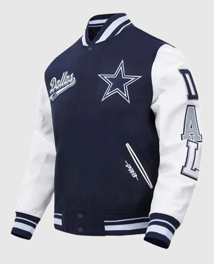 Dallas Cowboys Script Tail Classic Rib Varsity Jacket - sleeve and cuff detail