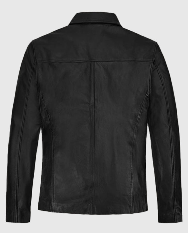 Christian Bale Black Leather Jacket for Men | Genuine Leather - side angle view