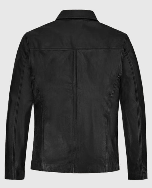 Christian Bale Black Leather Jacket for Men | Genuine Leather - side angle view