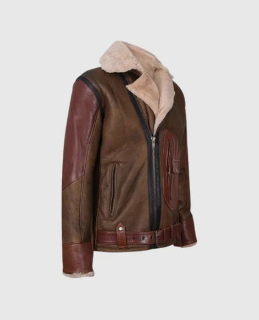 Men's RAF B3 Aviator Flying Brown Bomber Leather Jacket - side angle view