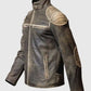 The Outlaw Rider - Distressed Leather Motorcycle Jacket for Men - collar and zip close-up