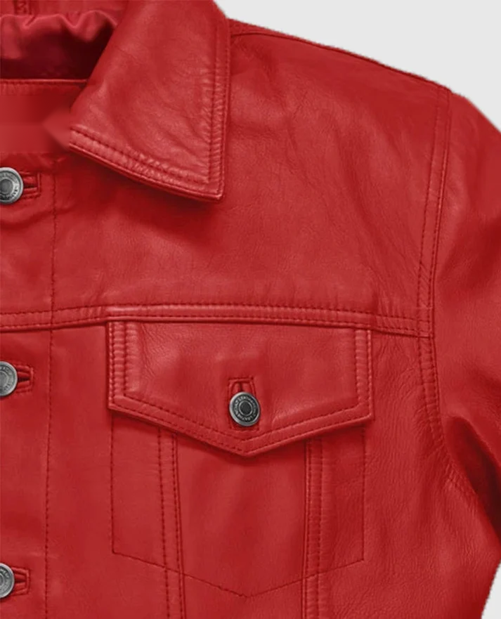 Men's Red Leather Trucker Jacket – Custom Fit | Genuine Leather