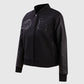 MLB Los Angeles Dodgers Women's Black Varsity Leather Jacket - collar and zip close-up