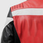 Men's Red & Black Faux Leather Jacket – Premium Outerwear - collar and zip close-up
