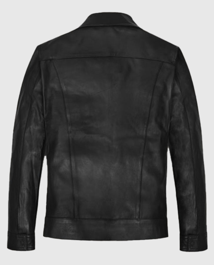 Aaron Taylor Johnson Black Leather Jacket for Men | Genuine Leather - side angle view