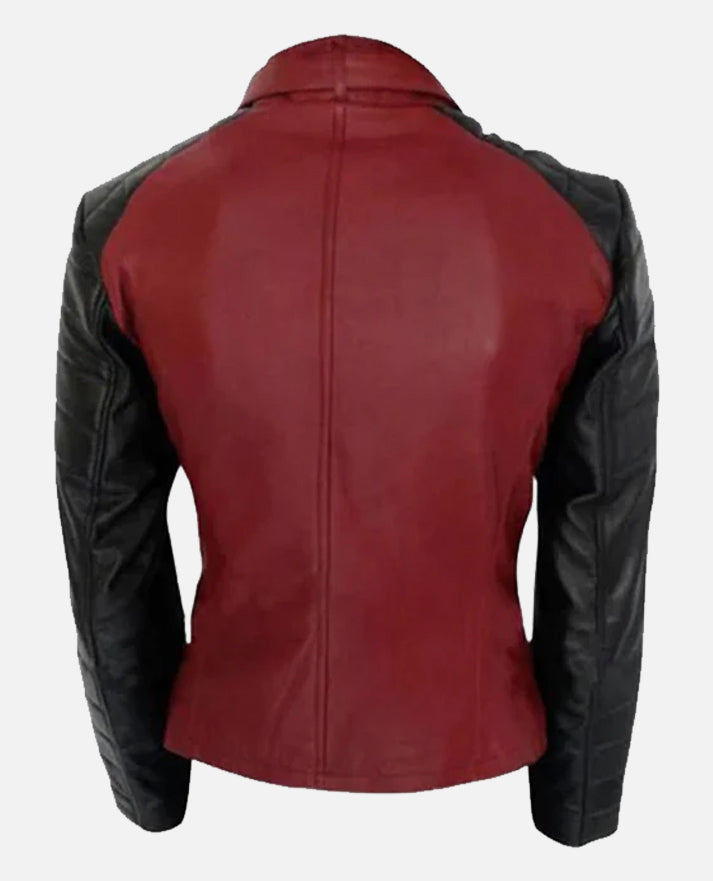 Beauty and the Beast Kristin Kreuk Red Biker Leather Jacket for Women - side angle view
