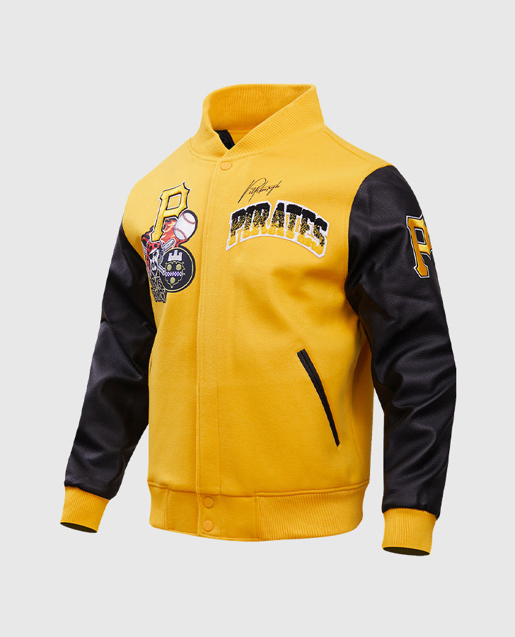 MLB Pittsburgh Pirates Men's Yellow Varsity Leather Jacket - side angle view