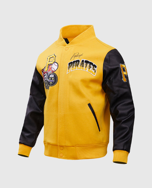MLB Pittsburgh Pirates Men's Yellow Varsity Leather Jacket - side angle view