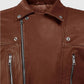 Dauntless Tan Biker Leather Jacket for Men | Genuine Leather - collar and zip close-up
