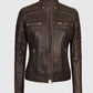 Women's Austin Dark Brown Cafe Racer Biker Leather Jacket - inner lining view