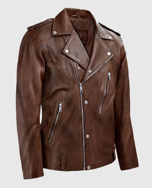 Men's Beast Spanish Brown Biker Leather Jackets Jacket - side angle view