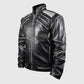 Michael Jackson Beat It Black Leather Jacket for Men - collar and zip close-up