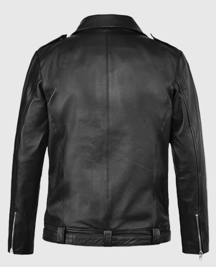 Jeffrey Dean Morgan the Walking Dead Black Biker Leather Jacket - side angle view