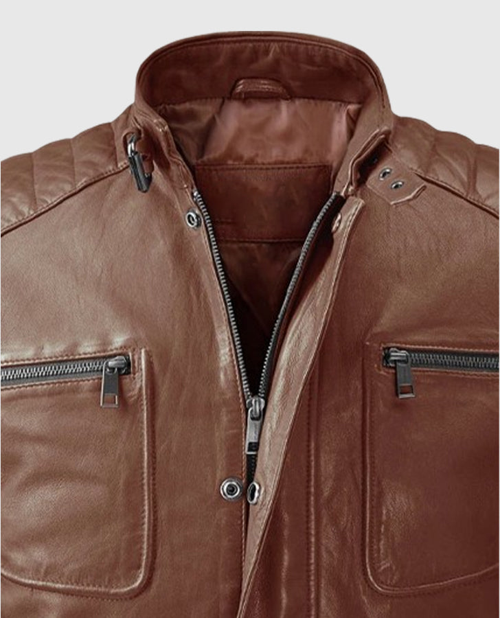 Firefly Moto Tan Biker Leather Jacket for Men – Custom Fit - side angle view
