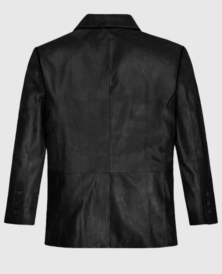 Ben Stiller Black Leather Blazer for Men – Custom Fit - side angle view