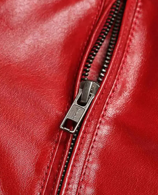 Women's Shearling Red Leather Jacket – Premium Outerwear - side angle view
