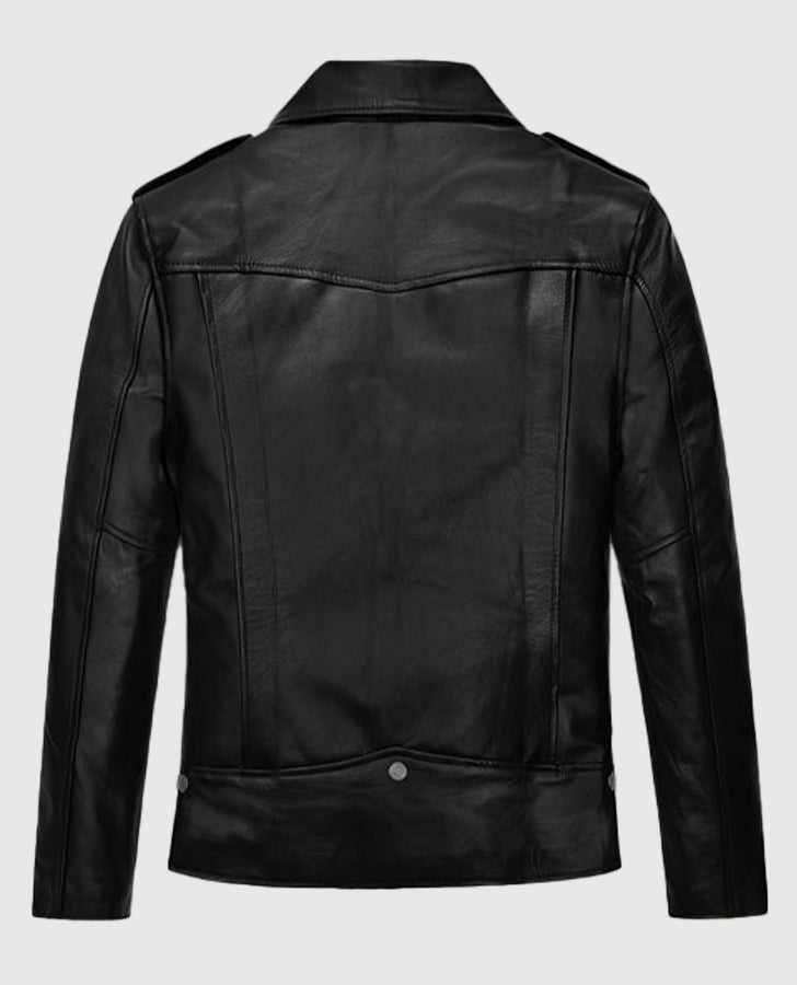 Jimin Black Biker Leather Jacket for Men – Premium Outerwear - side angle view