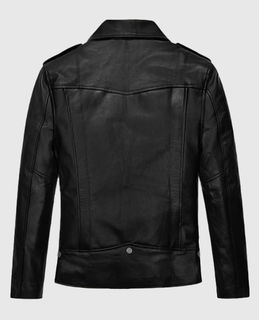 Jimin Black Biker Leather Jacket for Men – Premium Outerwear - side angle view