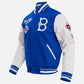 MLB Brooklyn Dodgers Men's Rib Wool Varsity Jacket Royal Blue White - collar and zip close-up