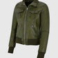 Women's Aviator Olive Green Bomber Leather Jacket – Custom Fit - side angle view