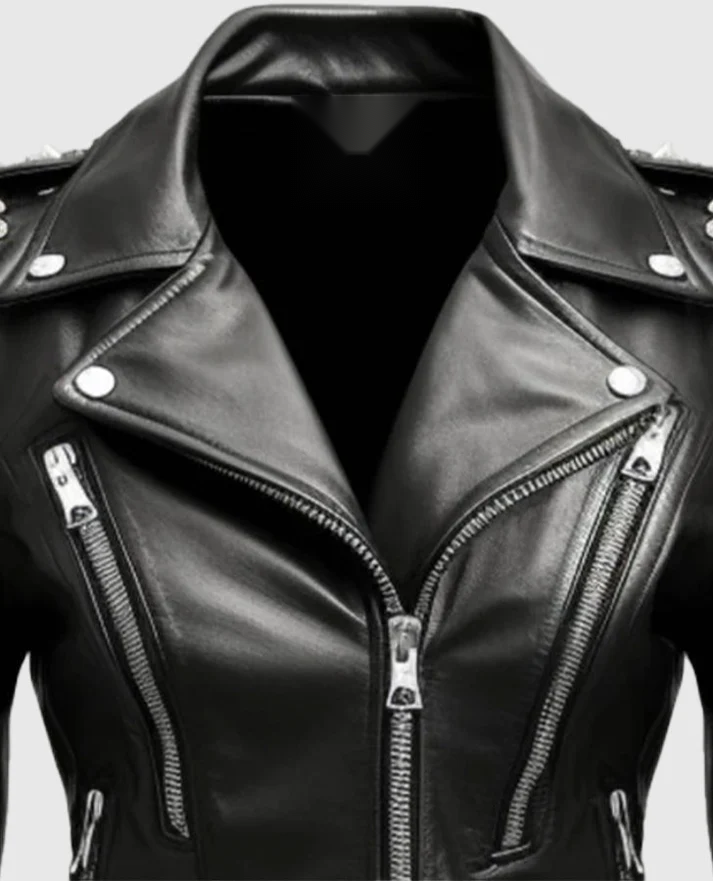 Women's Black Stud Biker Leather Jacket – Custom Fit