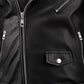 Men's Boulevard Black Biker Leather Jacket | Genuine Leather - collar and zip close-up