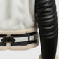 Men's Aviator B3 Bomber Leather Jacket - Black & White - collar and zip close-up