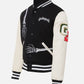 Men's Godspeed Skull Black & White Varsity Leather Jacket - side angle view