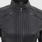 Women's Black Leather Cafe Racer Jacket with Decorated Seams - side angle view