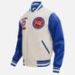 NBA Detroit Pistons Men's Blue Varsity Leather Jacket - side angle view