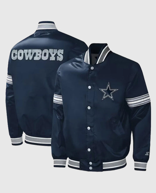 Starter Midfield Dallas Cowboys Navy Full-Snap Varsity Satin Jacket - side view