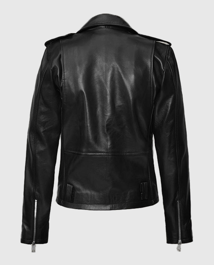 Lucy Hale Black Biker Leather Jacket for Women – Custom Fit - side angle view