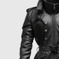 Men's Black Stylish Hooded Leather Coat – Custom Fit - collar and zip close-up