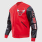 NBA Chicago Bulls Men's Red Varsity Leather Jacket - side angle view