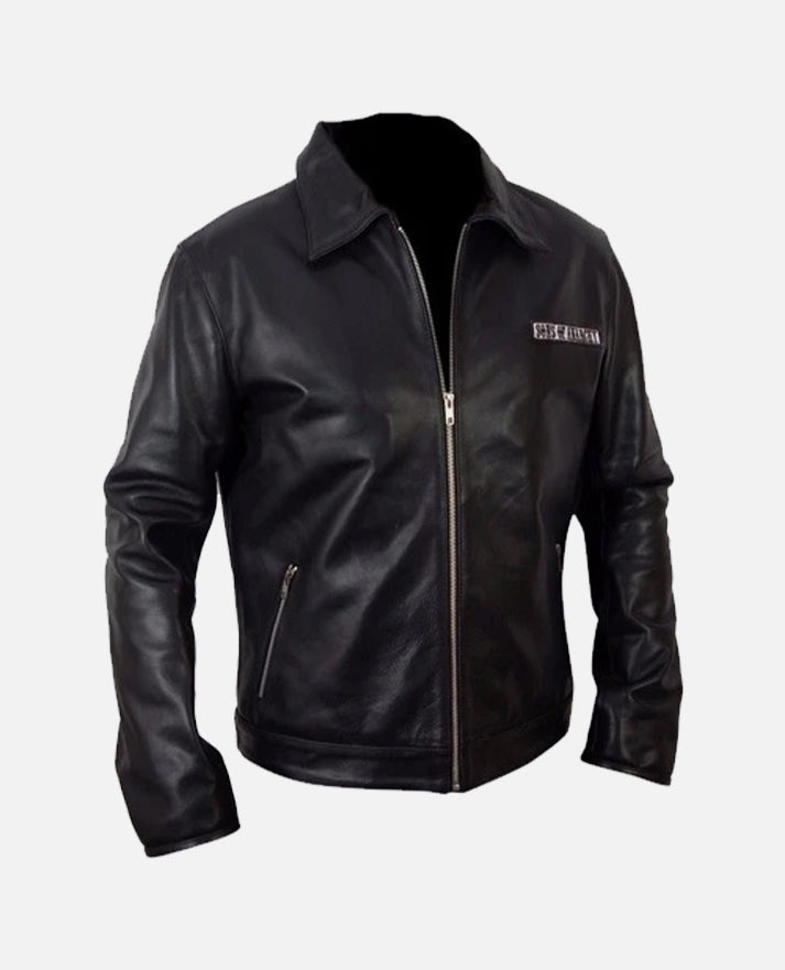 Sons of Anarchy Black Biker Leather Jacket for Men - side angle view